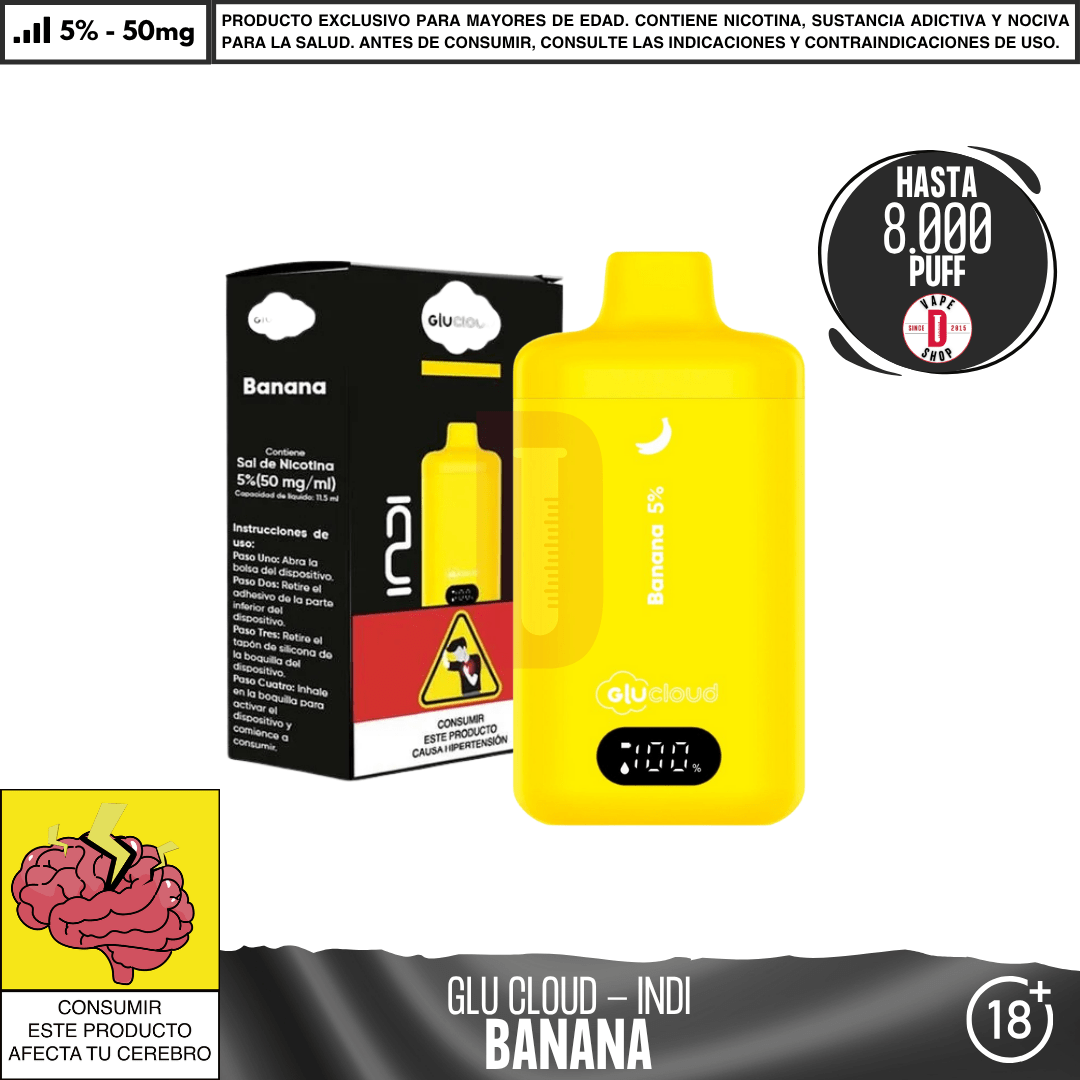 Glu Cloud - INDI 8000 PUFF - Vape Desechable - Glu Cloud | DIS - GLUC - IND - BAN - 50
