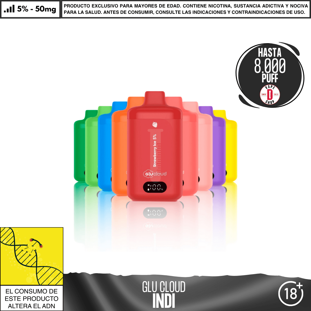 Glu Cloud - INDI 8000 PUFF - Vape Desechable - Glu Cloud | DIS - GLUC - IND - BAN - 50