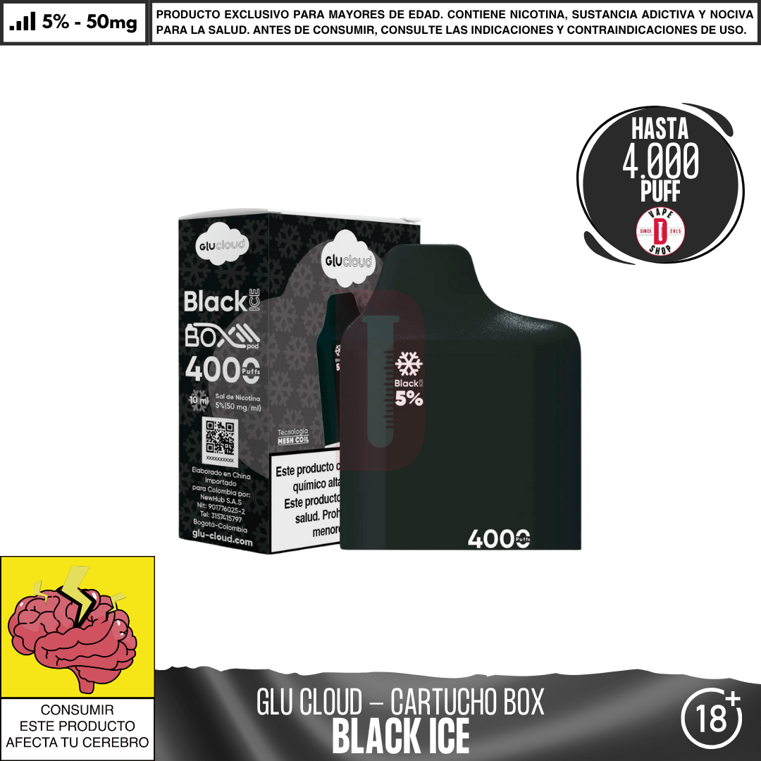 Glu Cloud - Pod BoxPod 4000 PUFF - Vape Desechable - Glu Cloud | DIS - GLUC - PBP - BLI - 50