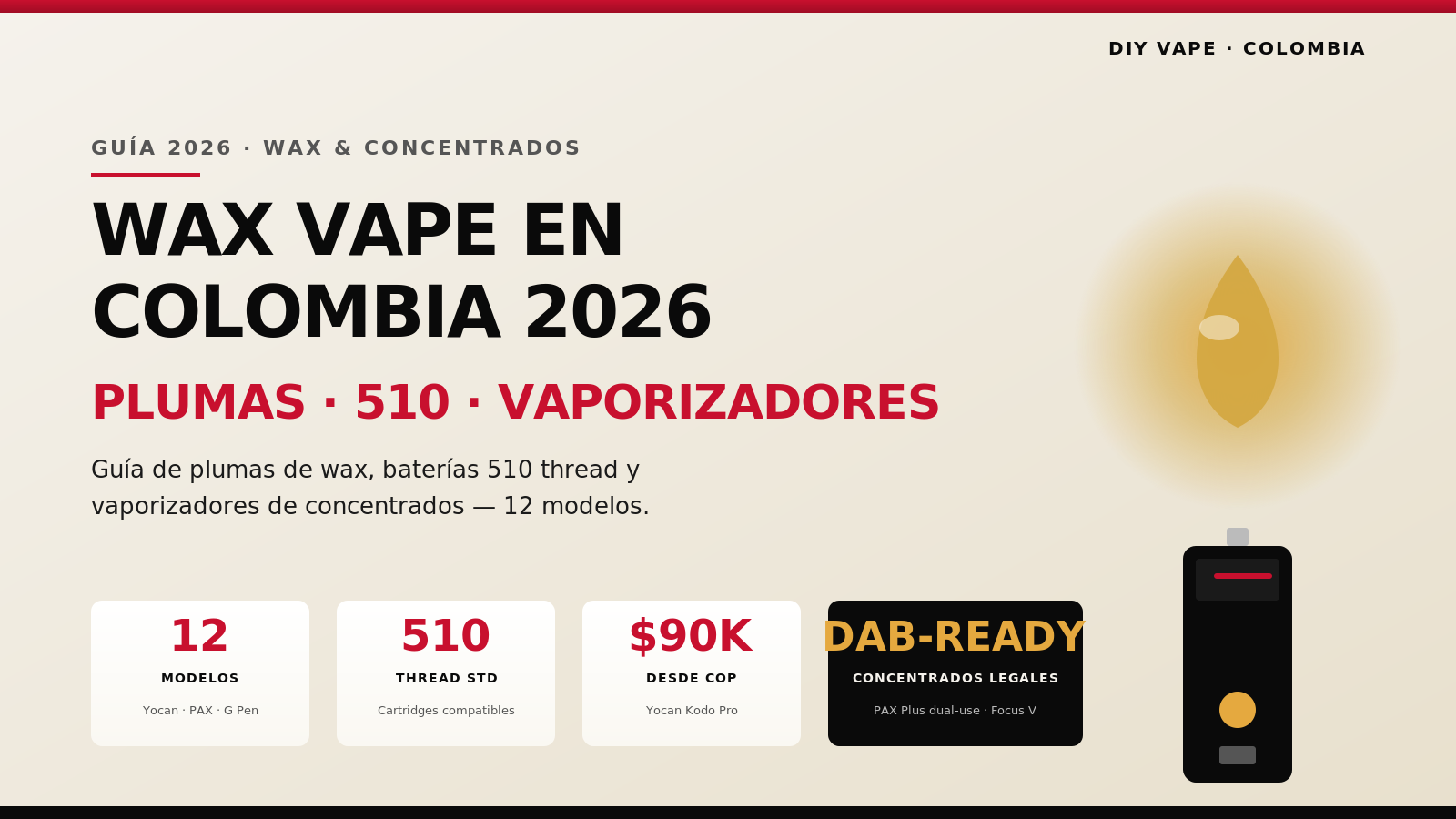 Guía 2026 de wax vape en Colombia — plumas, baterías 510 y vaporizadores de concentrados