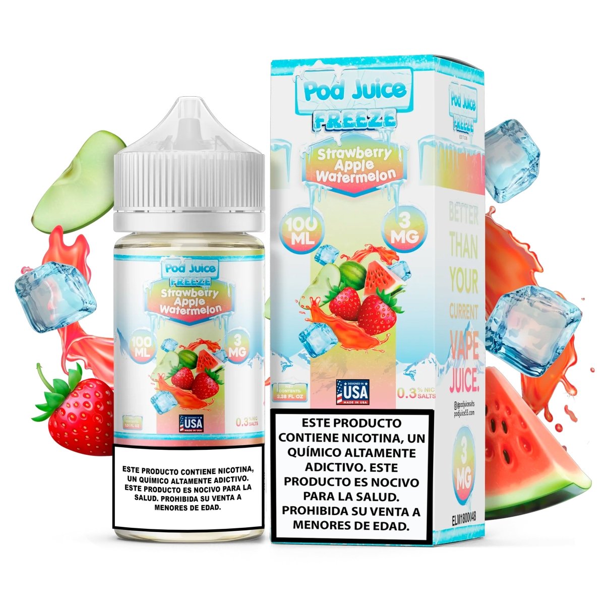 Strawberry Apple Watermelon Freeze - Eliquid - Pod Juice | BL - PJ - SAWF - 00