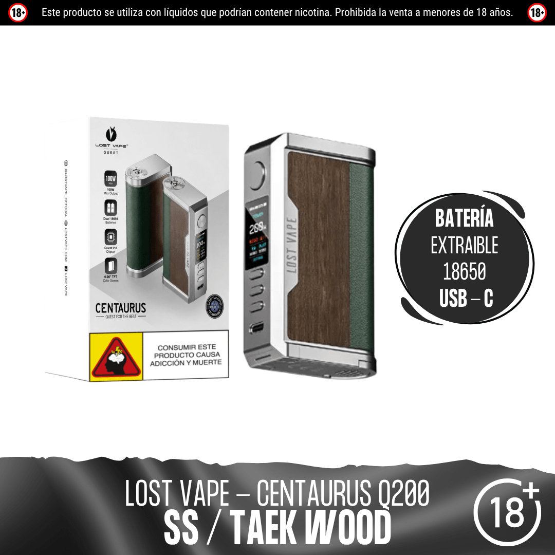 Lost Vape - Centaurus Q200 Box Mod - Kit de Vapeo - Lost Vape | EQ-LV-CENT-Q20-SSTW