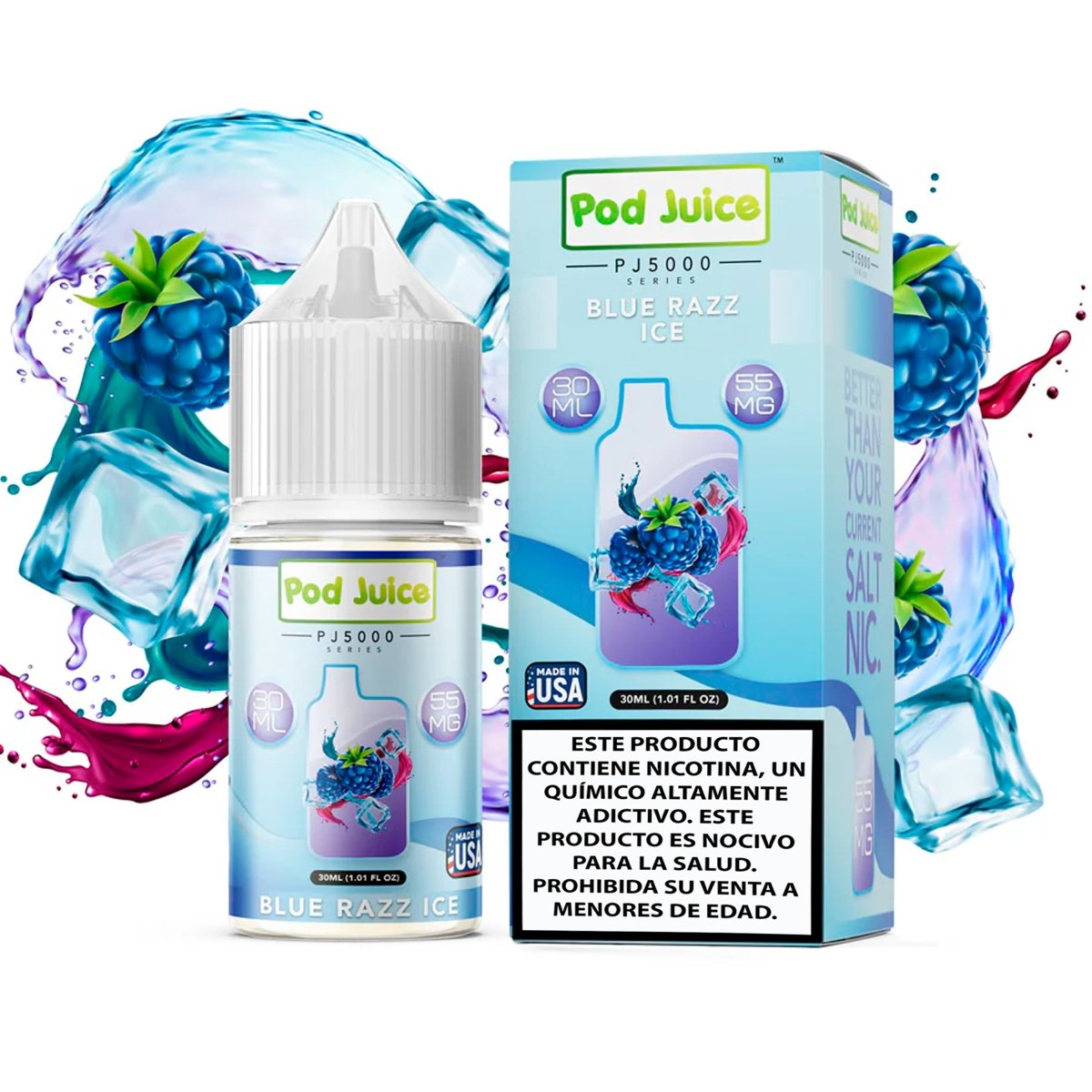 Blue Razz Ice Salts - Sales de Nicotina - Pod Juice | SN - PJ - PJ5 - BRI - 35