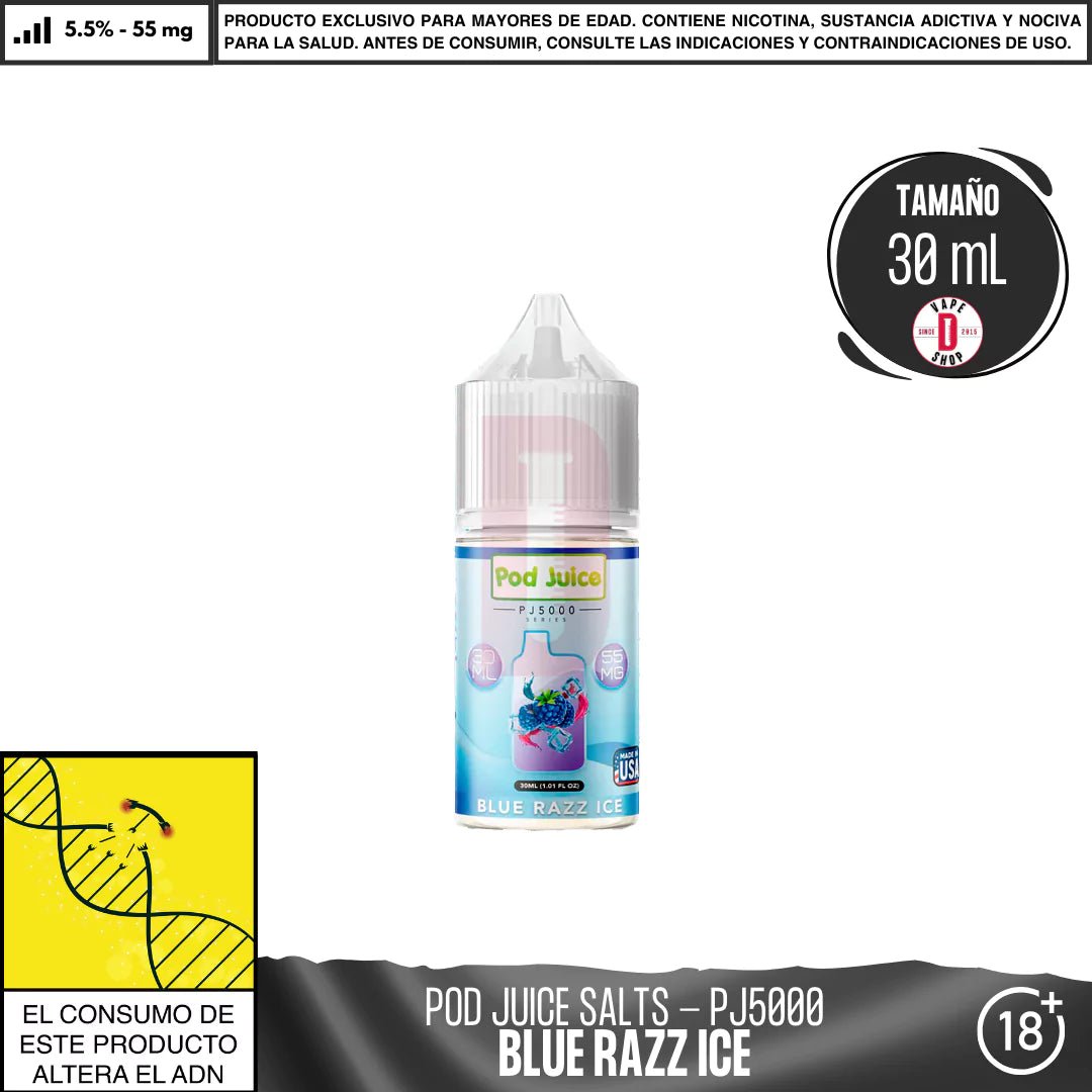 Blue Razz Ice Salts - Sales de Nicotina - Pod Juice | SN - PJ - PJ5 - BRI - 55
