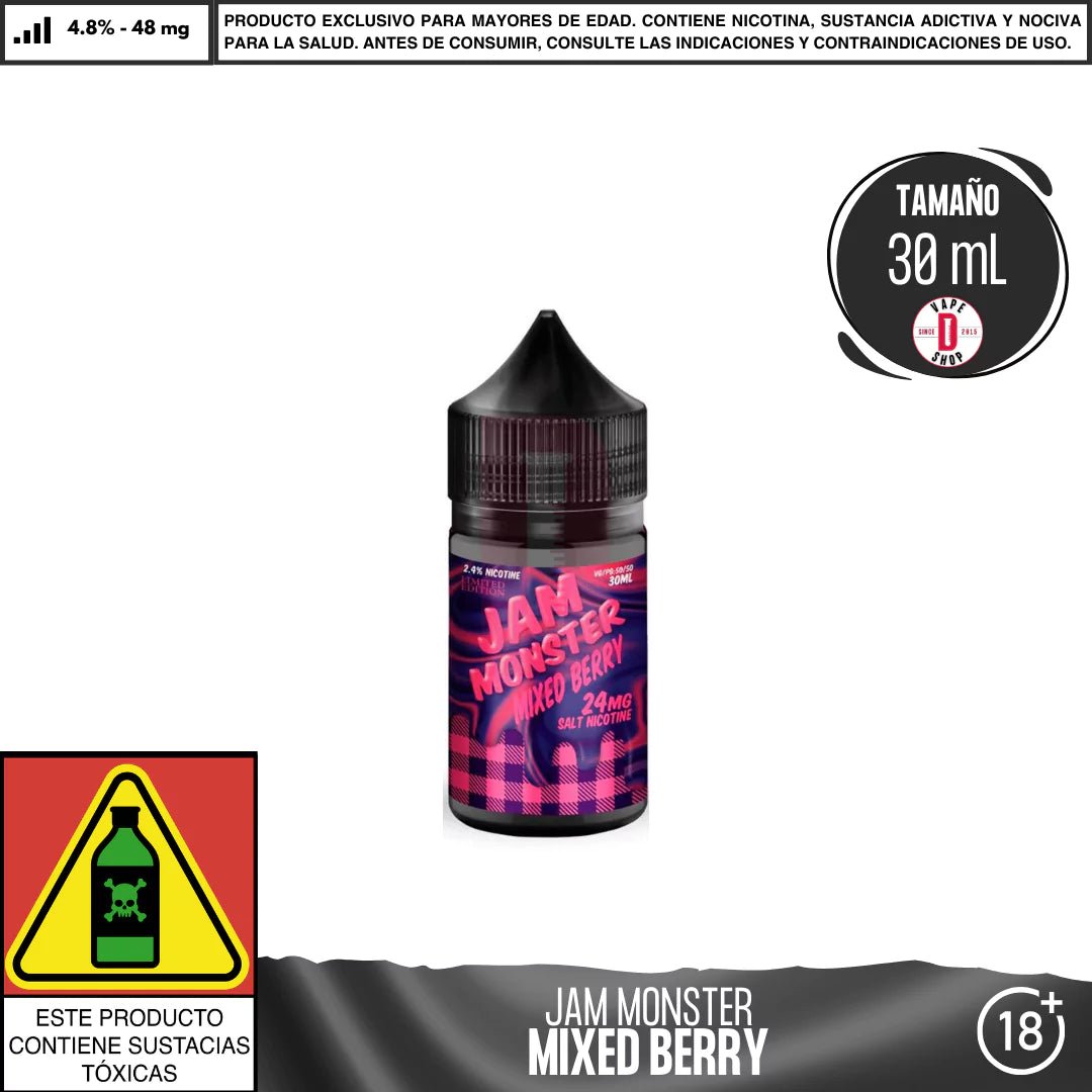 Jam Monster Mixed Berry Salts - Sales de Nicotina - Monsterlabs | SN - ML - JM - MB - 48