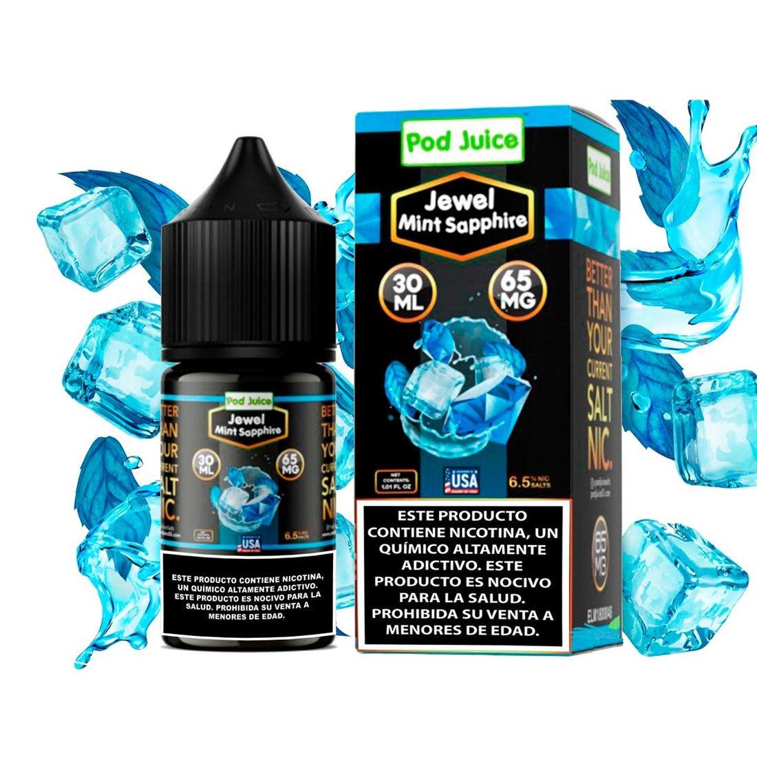 Jewel Mint Bold Series Sapphire Salts - Sales de Nicotina - Pod Juice | SN - PJ - BS - JMS - 65