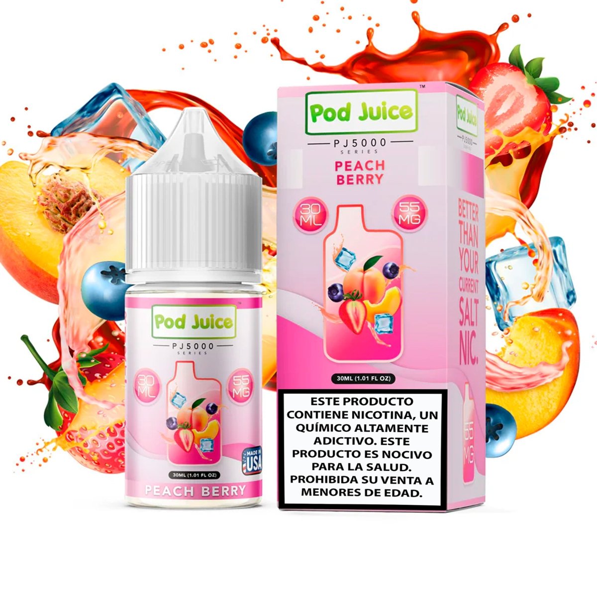 Peach Berry Salts - Sales de Nicotina - Pod Juice | SN - PJ - PJ5 - PB - 35