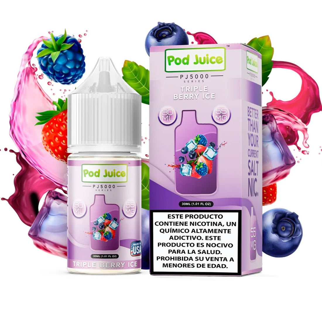 Triple Berry Ice Salts - Sales de Nicotina - Pod Juice | SN - PJ - PJ5 - TBI - 35