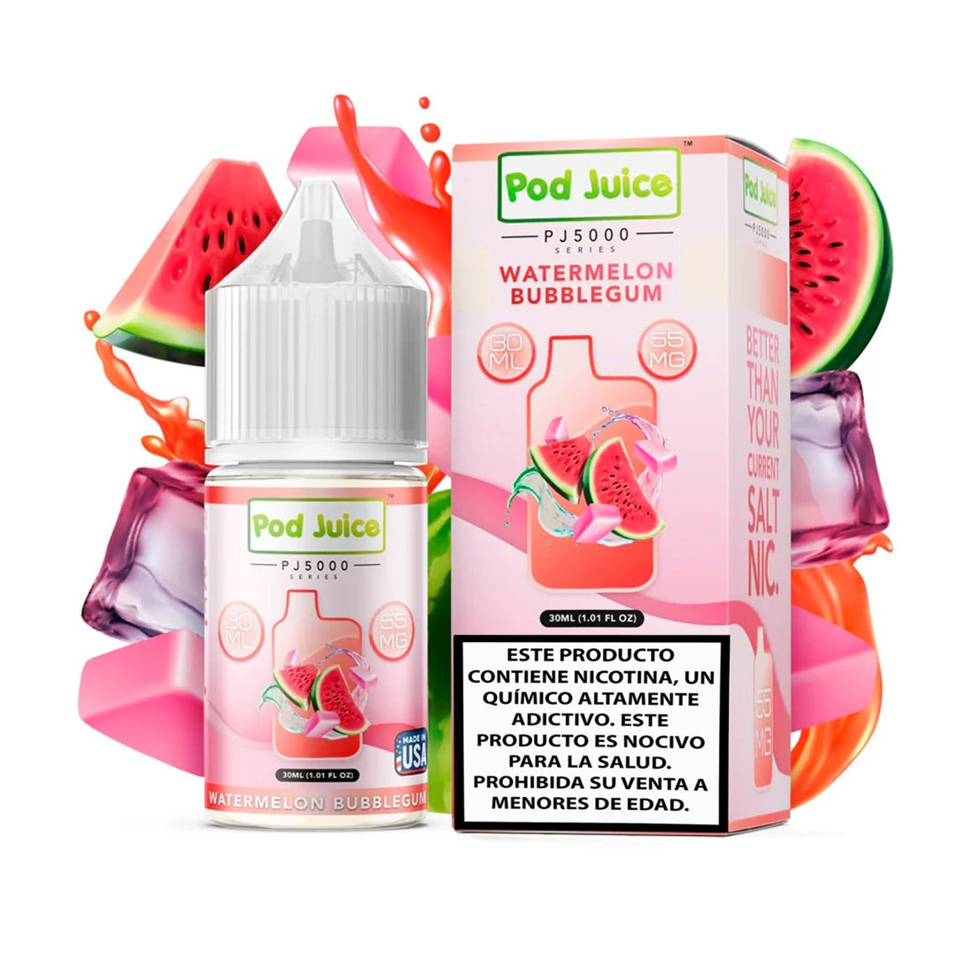 Watermelon Bubblegum Salts - Sales de Nicotina - Pod Juice | SN - PJ - PJ5 - WMB - 35