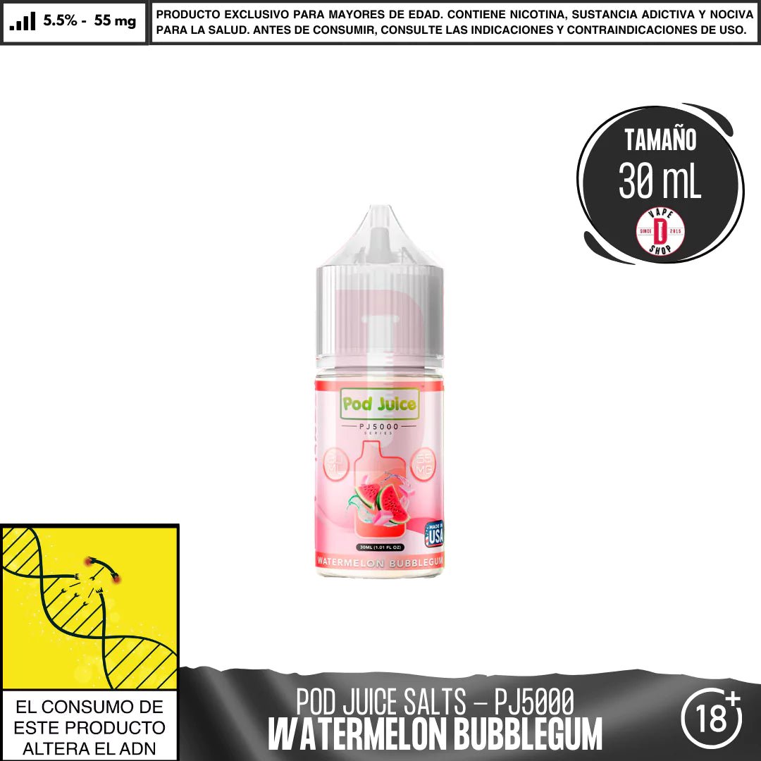 Watermelon Bubblegum Salts - Sales de Nicotina - Pod Juice | SN - PJ - PJ5 - WMB - 55