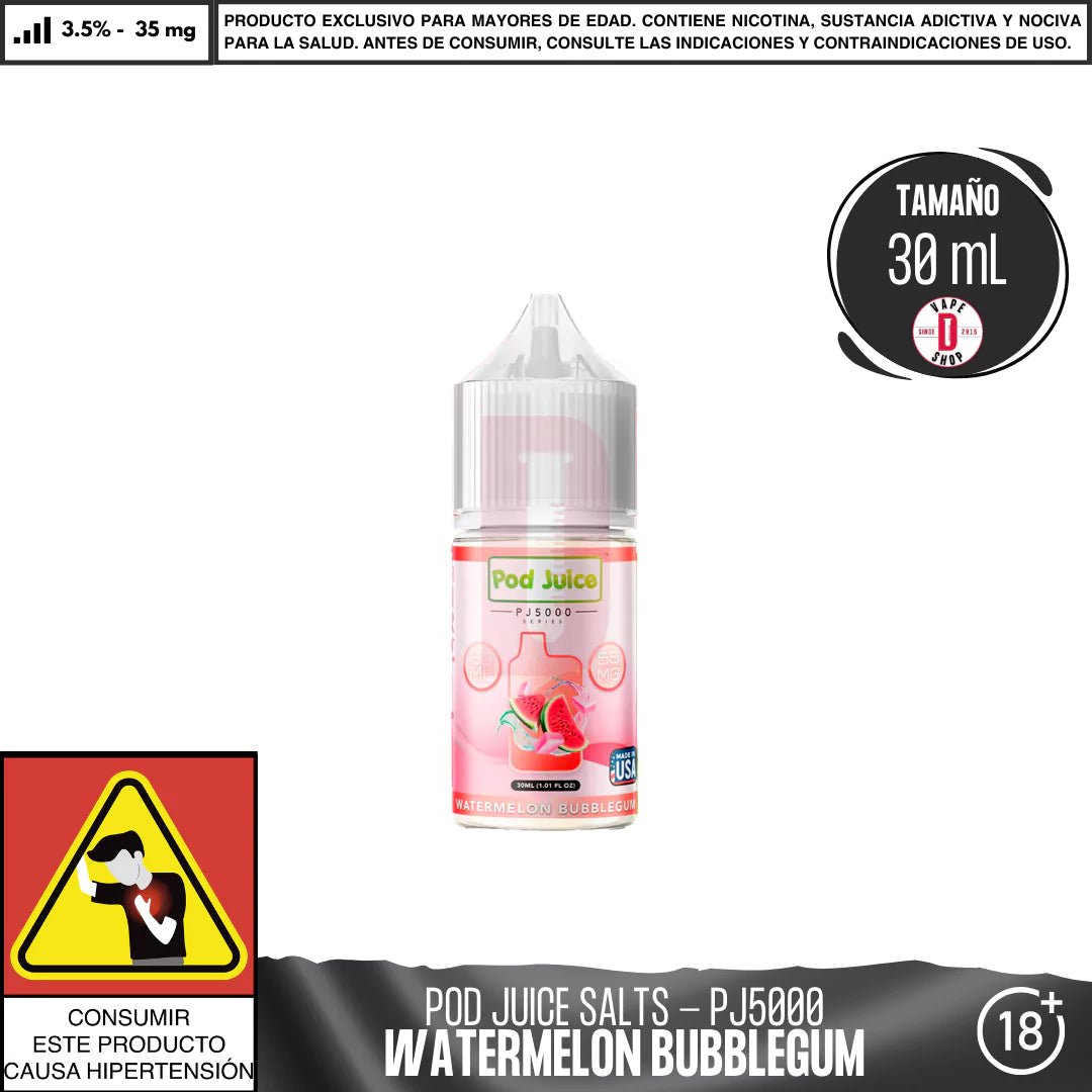 Watermelon Bubblegum Salts - Sales de Nicotina - Pod Juice | SN - PJ - PJ5 - WMB - 35