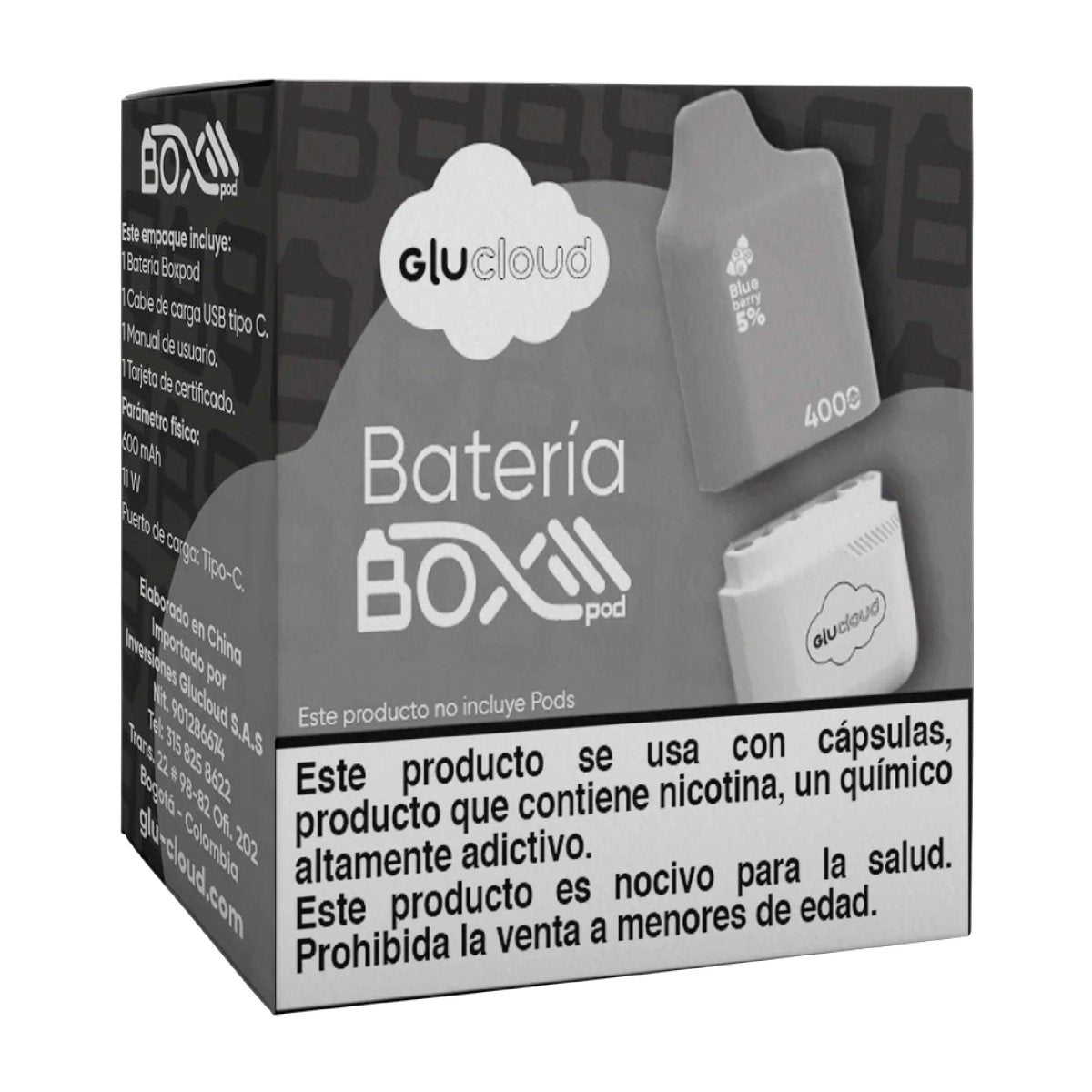 Glu Cloud - Batería BoxPod - Vape Desechable - Glu Cloud | EQC - GLUC - BBP - BLA