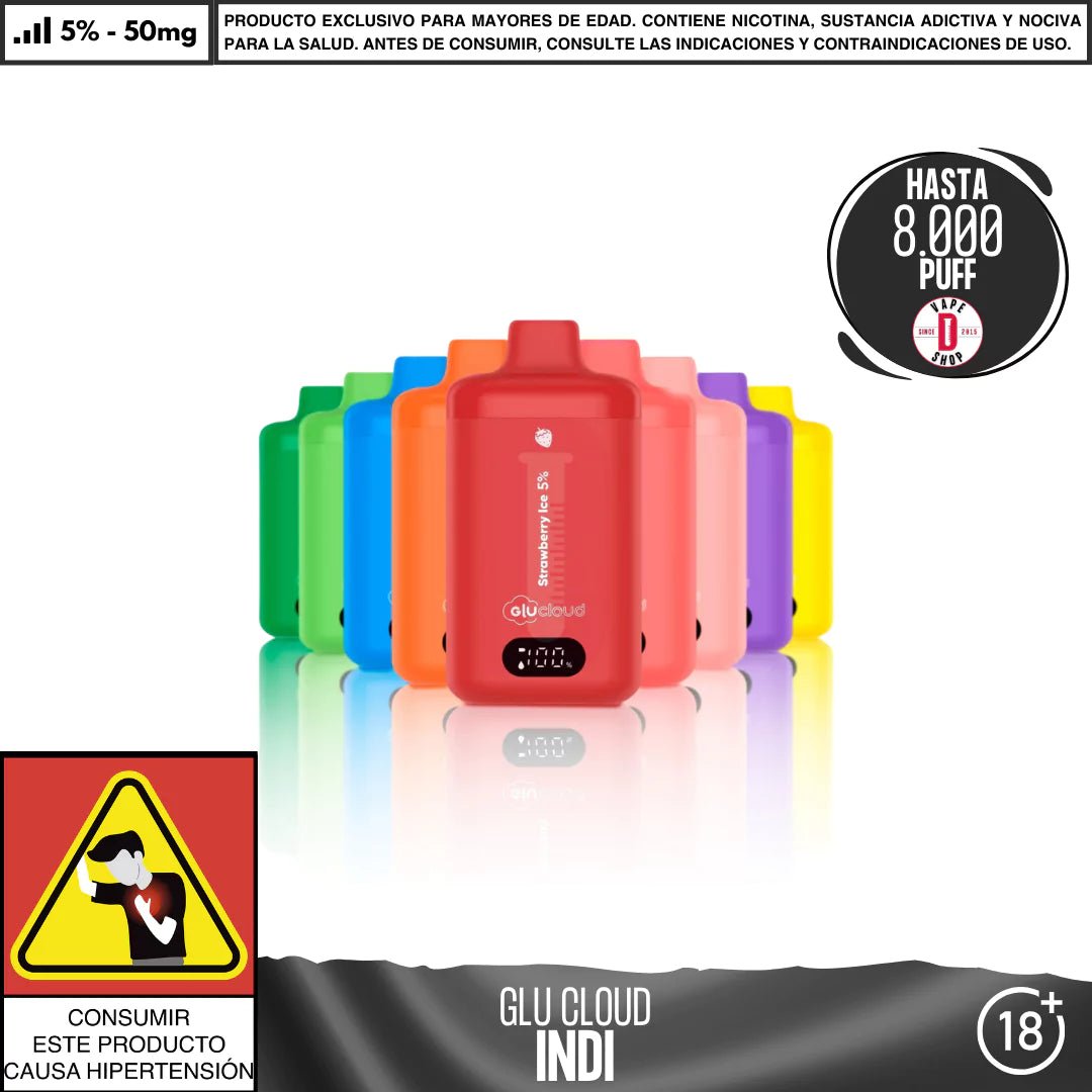 Glu Cloud - INDI 8000 PUFF - Vape Desechable - Glu Cloud | DIS - GLUC - IND - BAN - 50