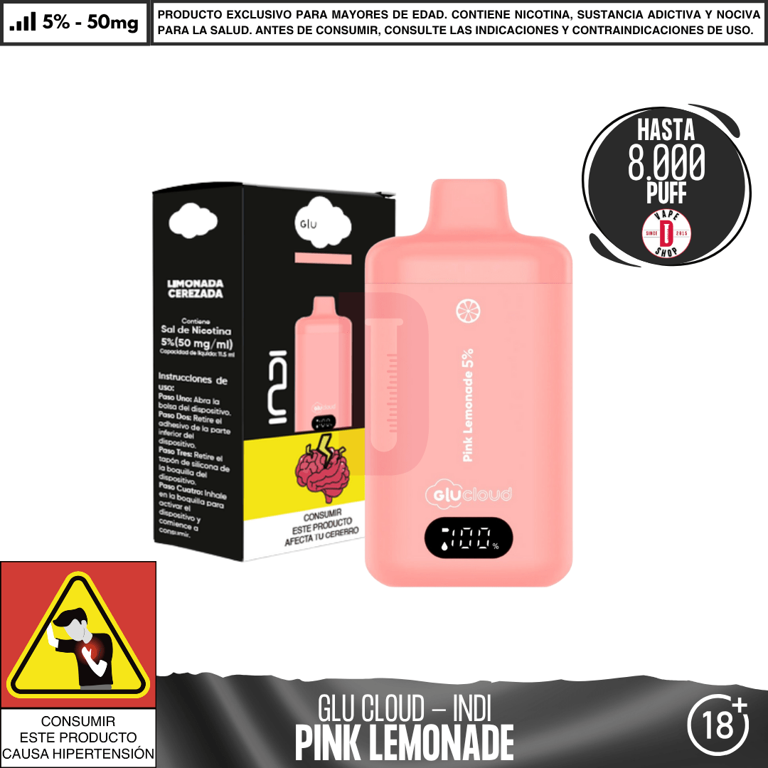 Glu Cloud - INDI 8000 PUFF - Vape Desechable - Glu Cloud | DIS - GLUC - IND - PIL - 50