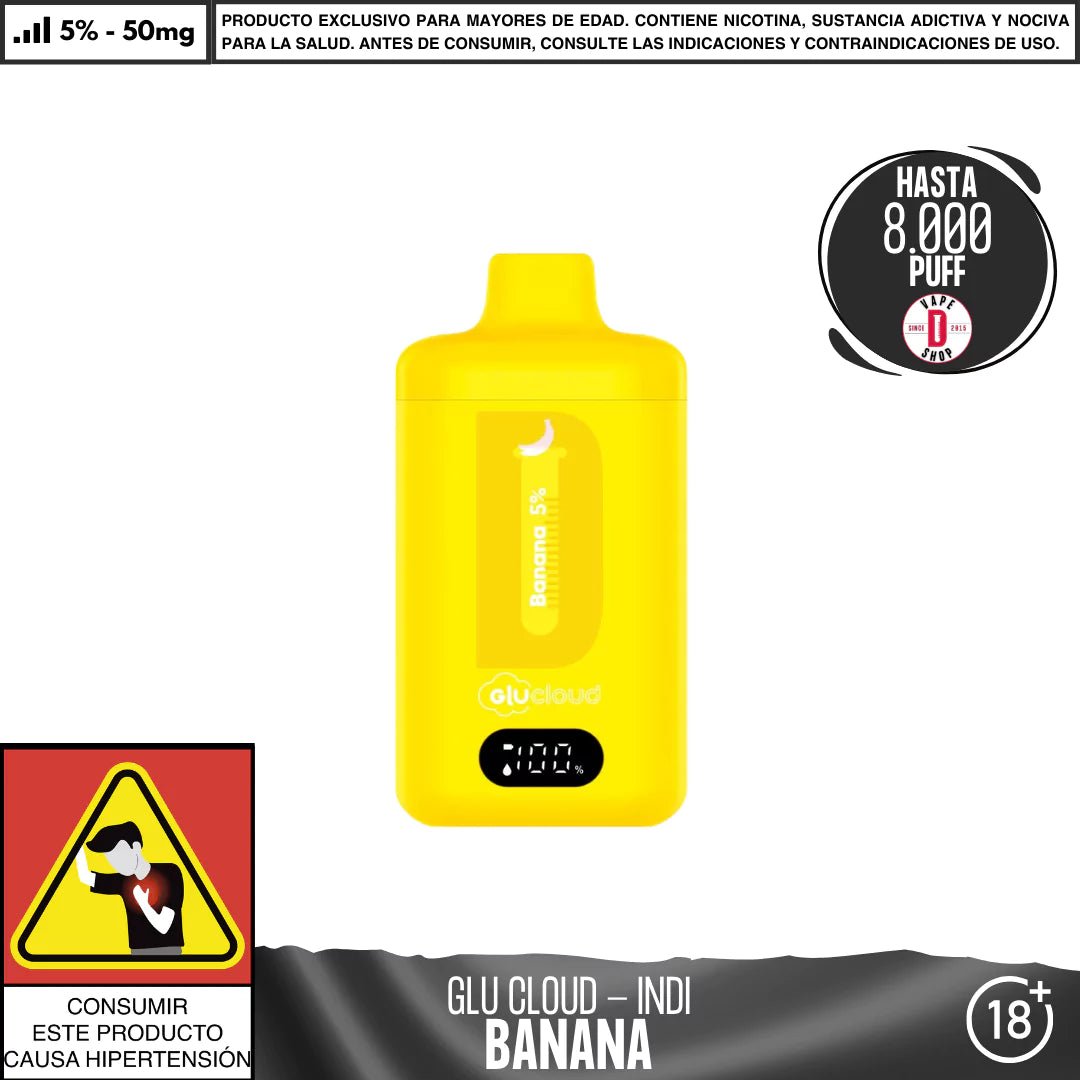 Glu Cloud - INDI 8000 PUFF - Vape Desechable - Glu Cloud | DIS - GLUC - IND - BAN - 50