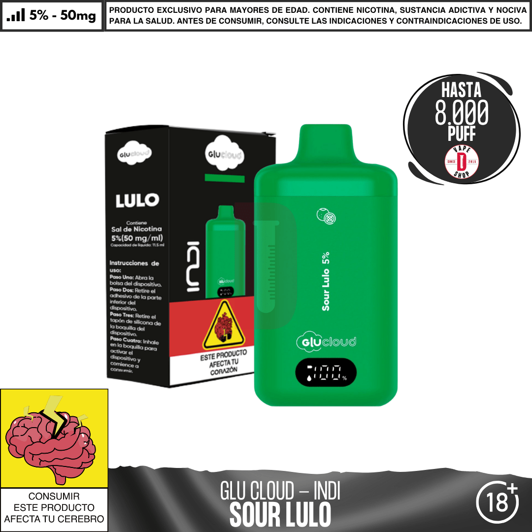 Glu Cloud - INDI 8000 PUFF - Vape Desechable - Glu Cloud | DIS - GLUC - IND - SOL - 50