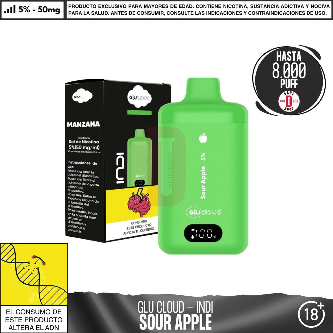 Glu Cloud - INDI 8000 PUFF - Vape Desechable - Glu Cloud | DIS - GLUC - IND - SOA - 50