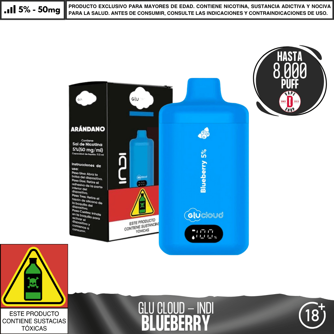 Glu Cloud - INDI 8000 PUFF - Vape Desechable - Glu Cloud | DIS - GLUC - IND - BLU - 50