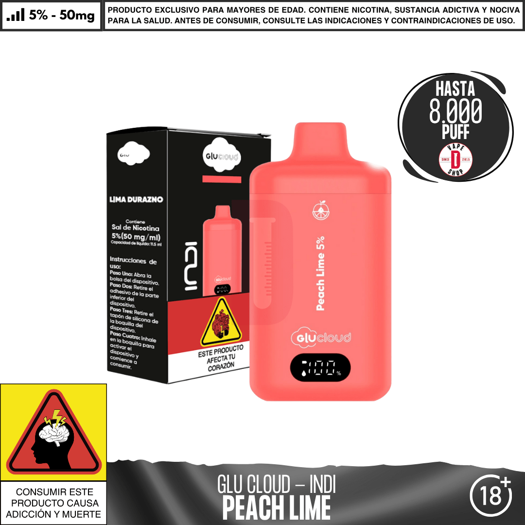 Glu Cloud - INDI 8000 PUFF - Vape Desechable - Glu Cloud | DIS - GLUC - IND - PEL - 50