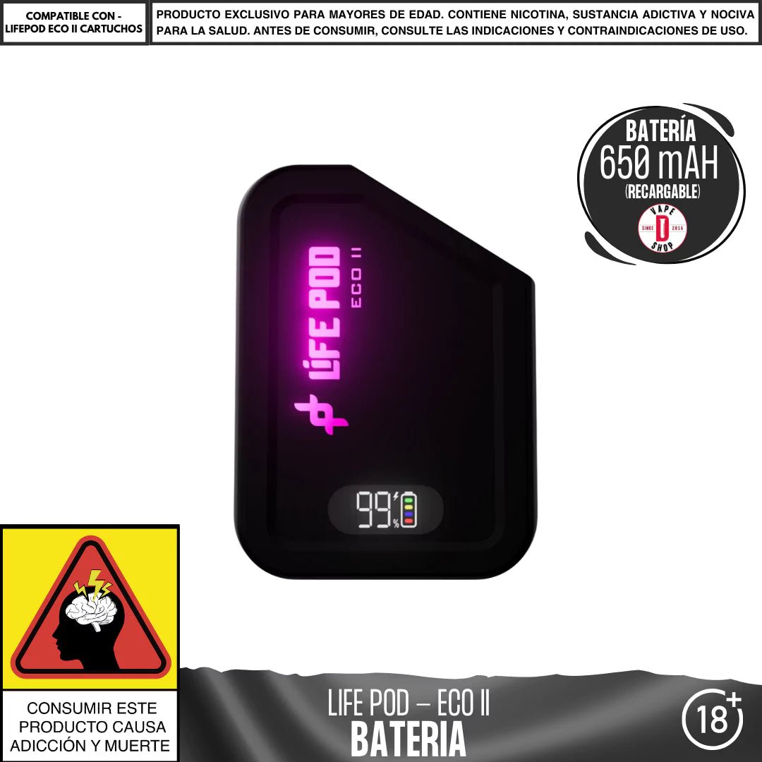 Life Pod - Eco II Batería - Vape Desechable - Life Pod | EQC - LIPO - ECOII - BAT - NEG