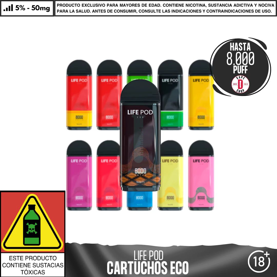 Life Pod - Eco Pod 8000 PUFF - Vape Desechable - Life Pod | EQC - LIPO - ECO - PODS - BAI