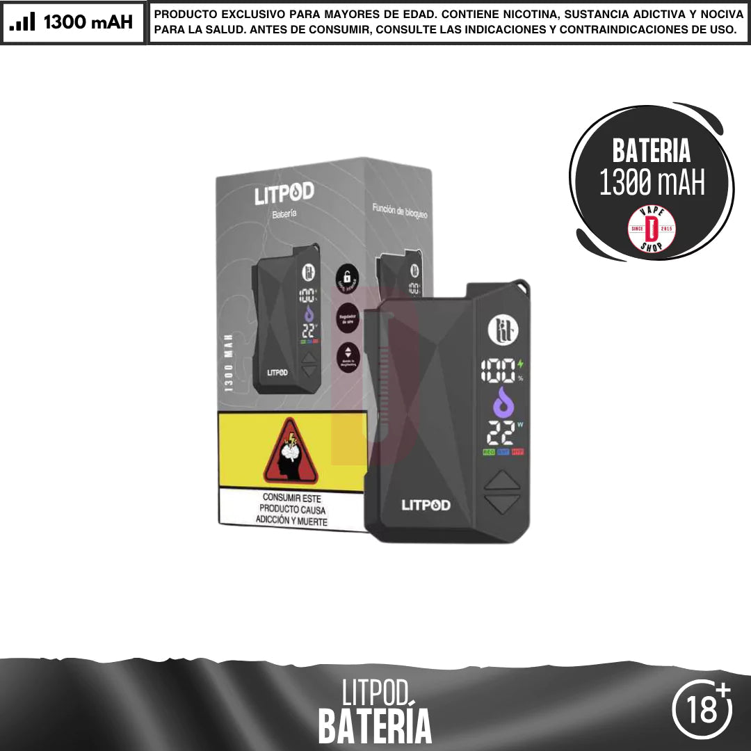 Lit Pod - Batera 1300 mAh | Vape Desechable de Lit Vapes DIY Vape Shop Lit Pod - Batera 1300 mAh | Vape Desechable de Lit Vapes DIY Vape Shop
