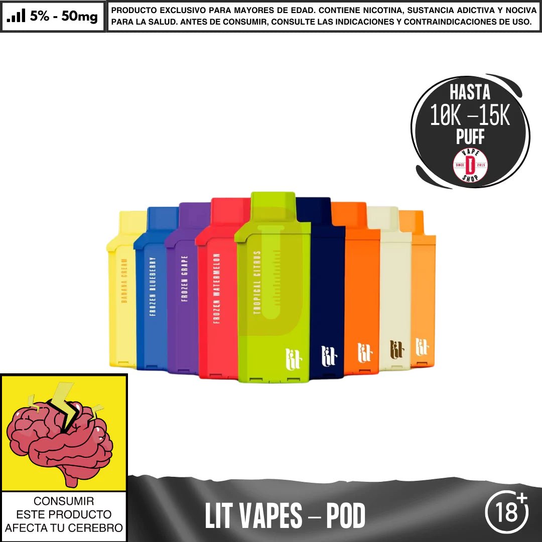 Lit Vapes - Litpod Pod 10000 - 15000 PUFF - Vape Desechable - Lit Vapes | EQC - LIT - LPK - POD - BACR