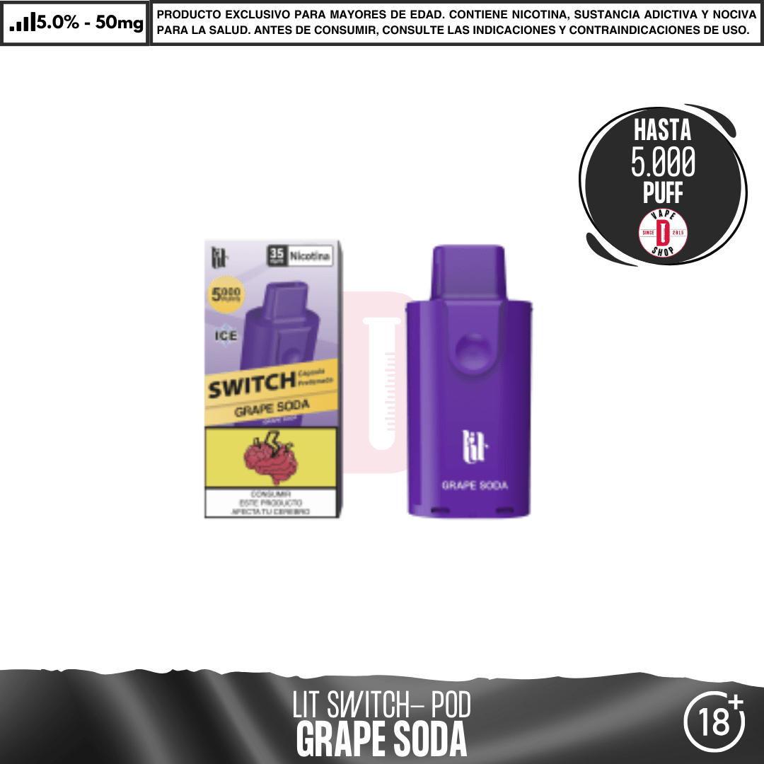 Lit Vapes - Litpod Switch Pod 5000 PUFF - Vape Desechable - Lit Vapes | EQC-LIT-LPS-POD-GR50