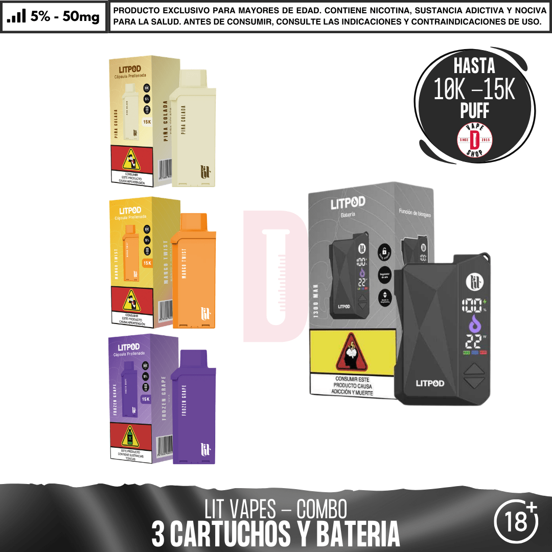 Litpod Combo (3 Cartuchos + Batería) - Vape Desechable - Lit Vapes | 