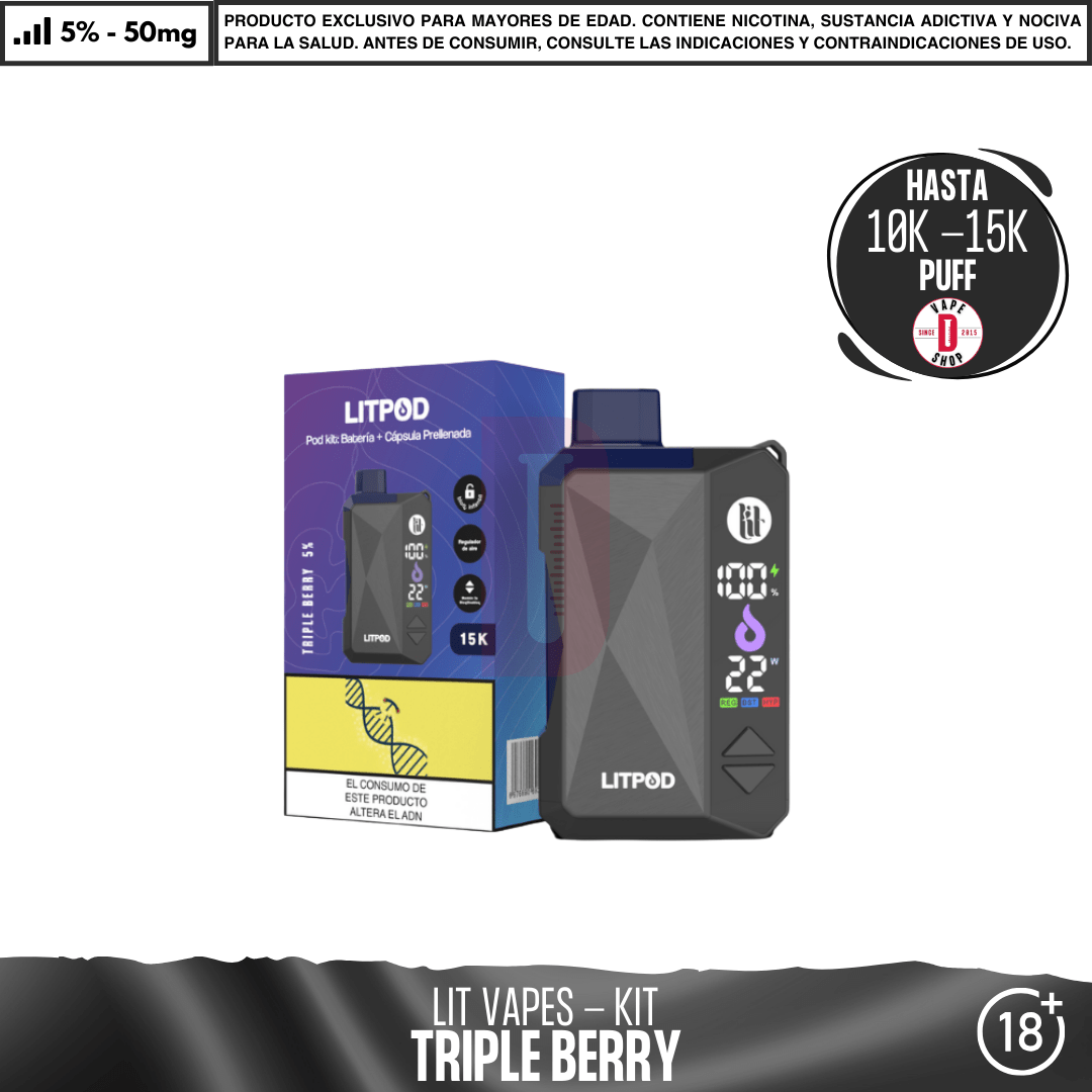 Litpod Kit 10000 - 15000 PUFF - Vape Desechable - Lit Vapes | EQC-LIT-LPK-TRBE