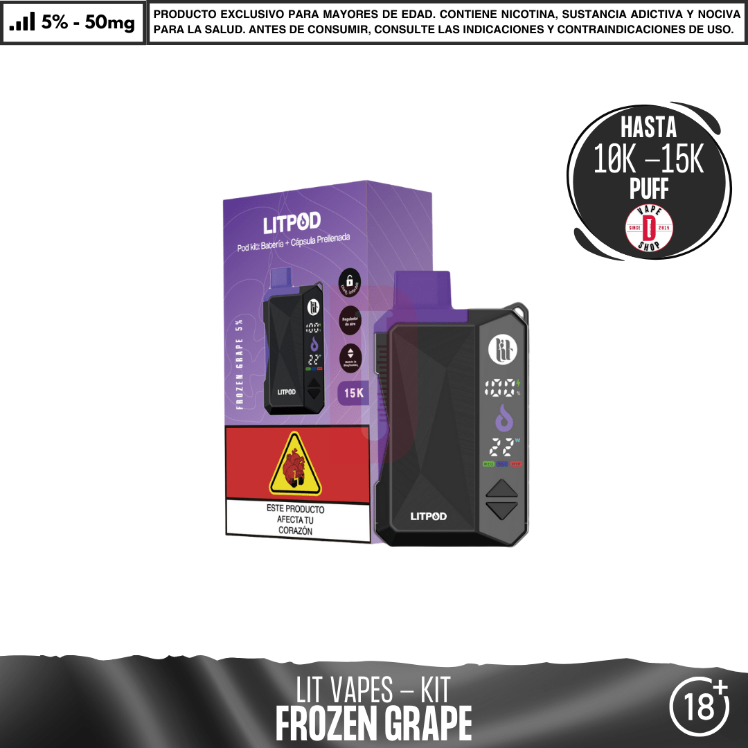 Litpod Kit 10000 - 15000 PUFF - Vape Desechable - Lit Vapes | EQC-LIT-LPK-FRGR