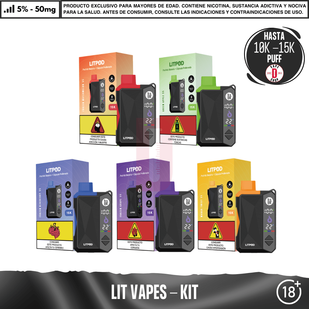 Litpod Kit 10000 - 15000 PUFF - Vape Desechable - Lit Vapes | EQC-LIT-LPK-FRBL