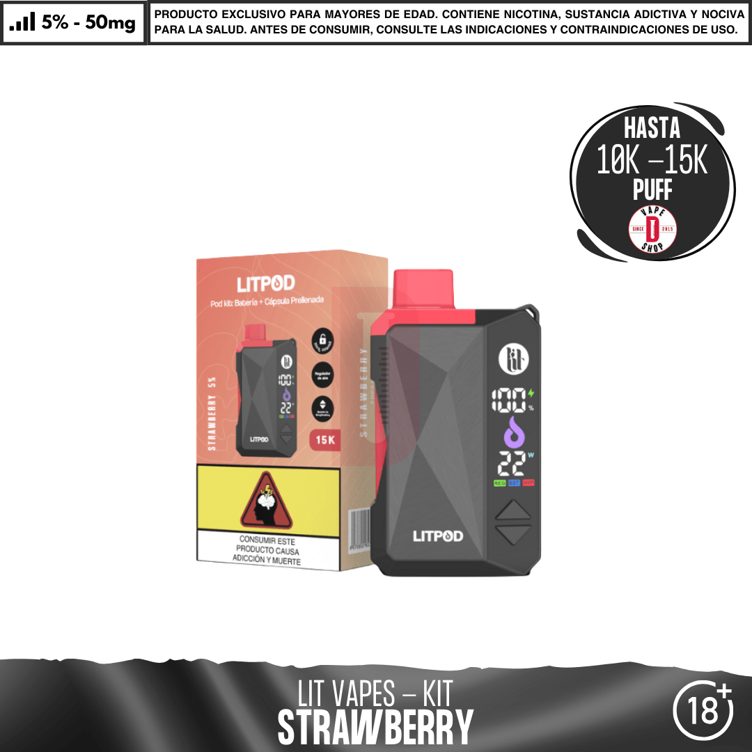 Litpod Kit 10000 - 15000 PUFF - Vape Desechable - Lit Vapes | EQC-LIT-LPK-STRA