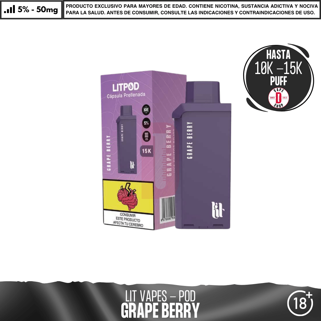 Litpod Pod 10000 - 15000 PUFF - Vape Desechable - Lit Vapes | EQC-LIT-LPK-POD-GRBE