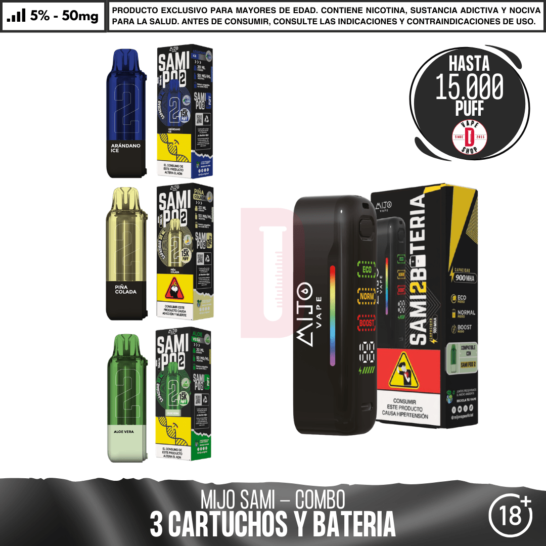 Mijo Sami 2 Combo (3 Cartuchos + Batería) - Vape Desechable - Mijo | 