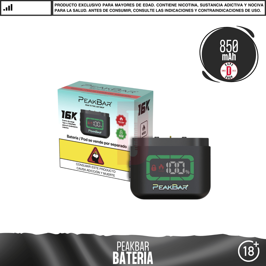 PeakBar - Batería 850 mAh - Vape Desechable - Evapify | EQC-EVA-PEB-BAT