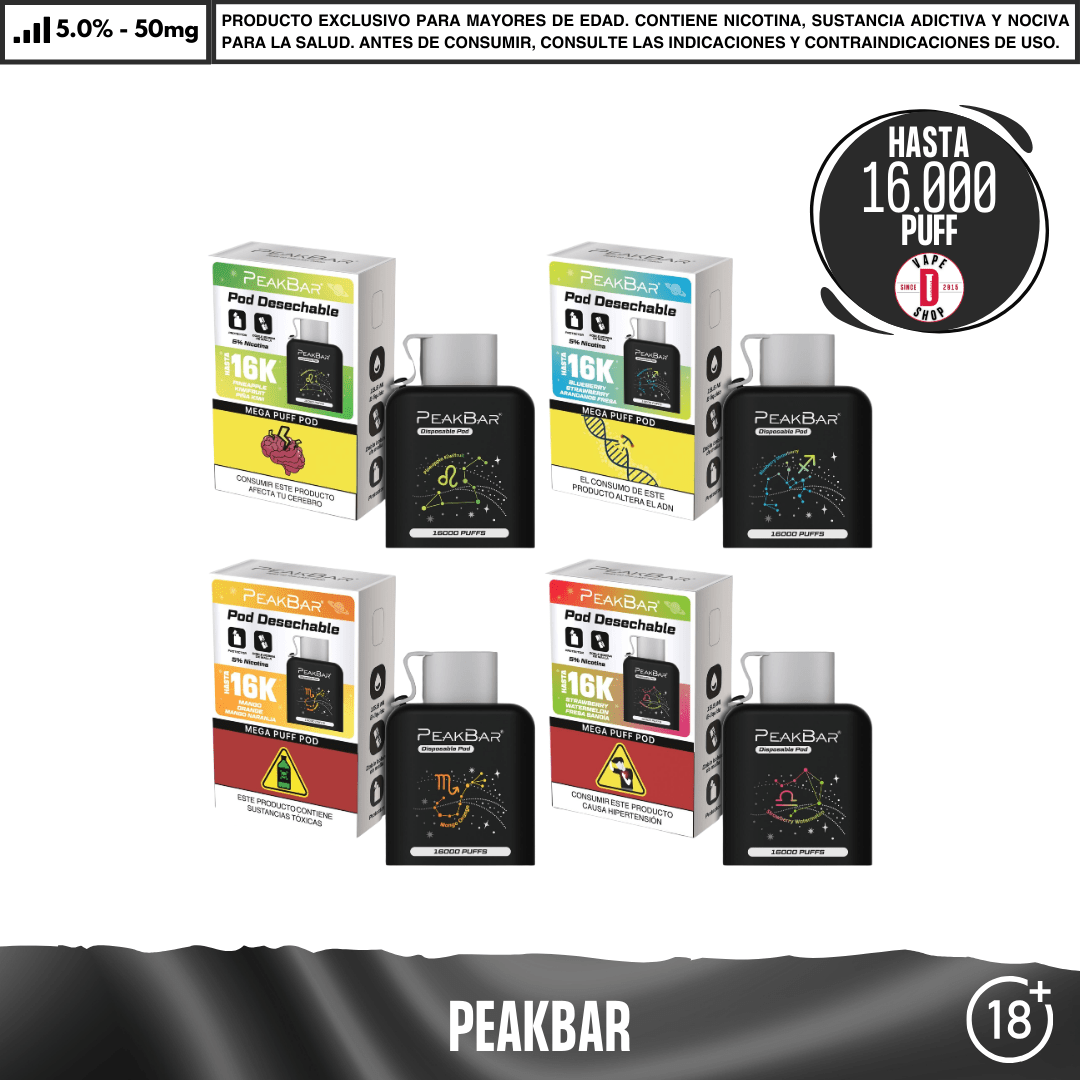 PeakBar Pods - 16000 Puff - Vape Desechable - Evapify | EQC-EVA-PEB-POD-ARF