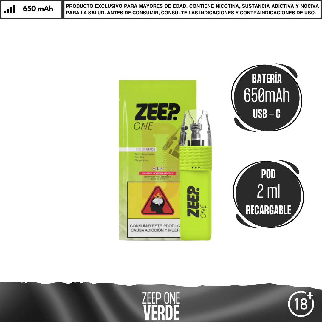 Zeep One - Vaporizador Semidesechable - Vape Desechable - Zeep | EQ-ZO-VSD-VE