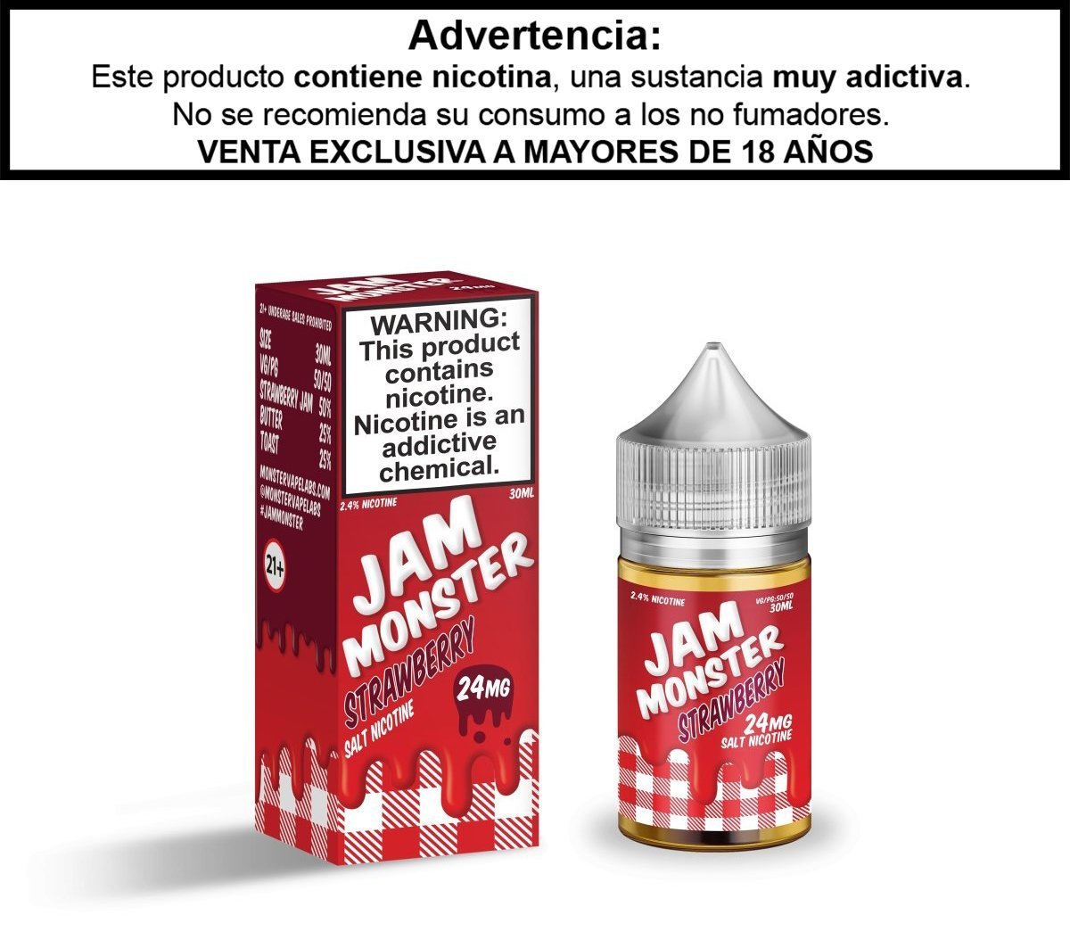 Jam Monster Strawberry Salts - Sales de Nicotina - Monsterlabs | SN-ML-JM-ST-24
